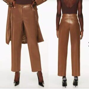 Aritzia Babaton Command Pants Vegan Leather Straight Leg Cognac